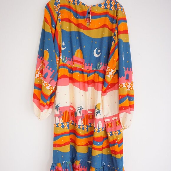 Never Fully Dressed Multicolor Smocked Long Sleeve Arabian Sky Maxi Dress 16 - Picture 9 of 12